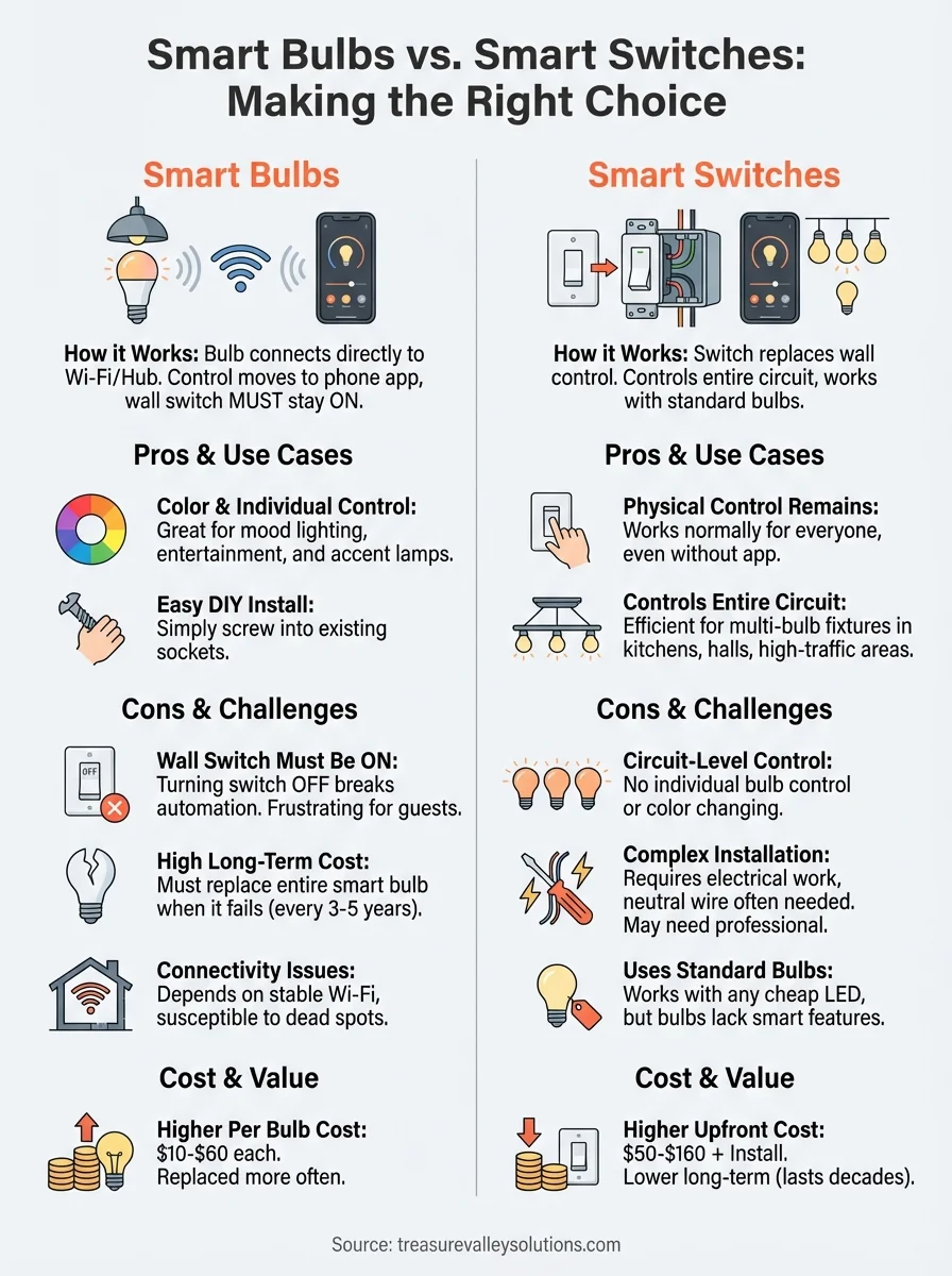 smart bulbs vs smart switches infographic